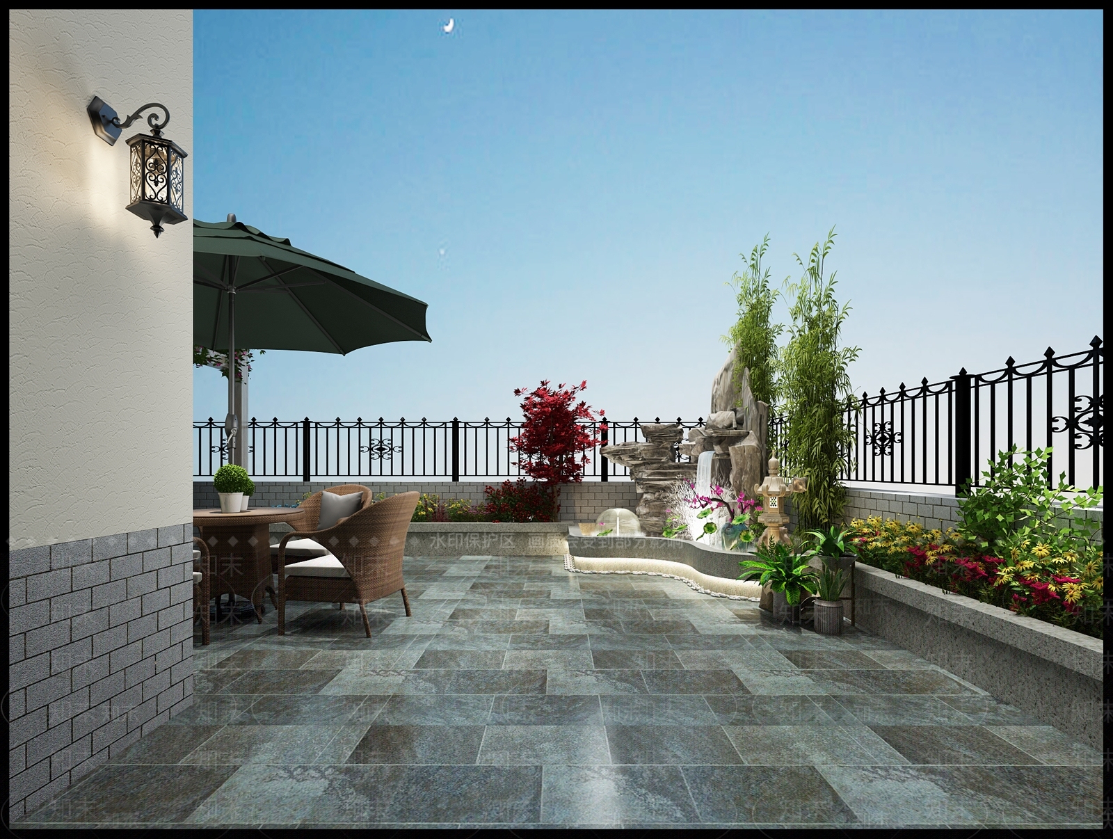 现代楼顶花园阳台3D模型下载【ID:957101153】