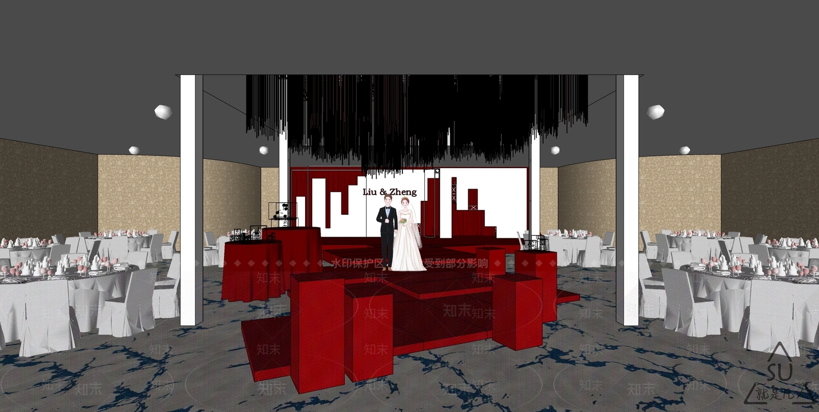 现代风格婚礼场景SU模型下载【ID:557133573】