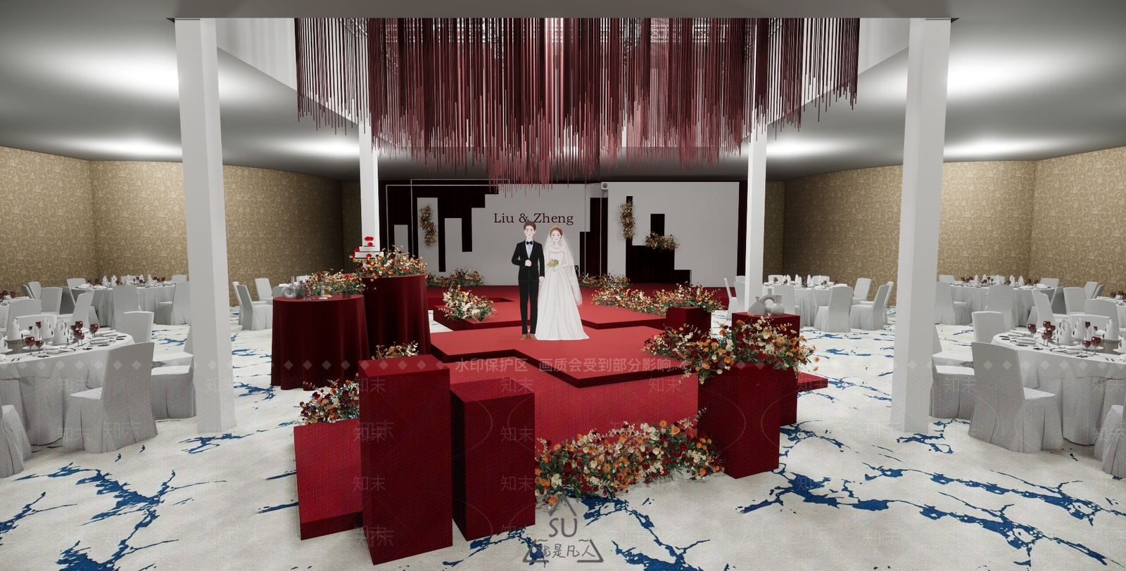 现代风格婚礼场景SU模型下载【ID:557133573】