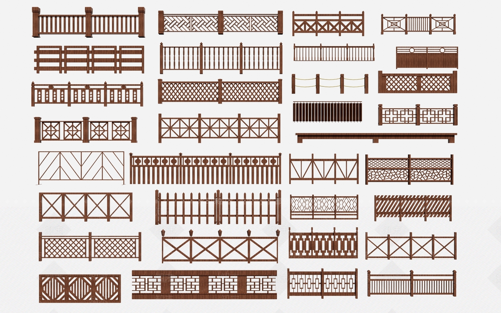 中式木质栏杆3D模型下载【ID:957181026】