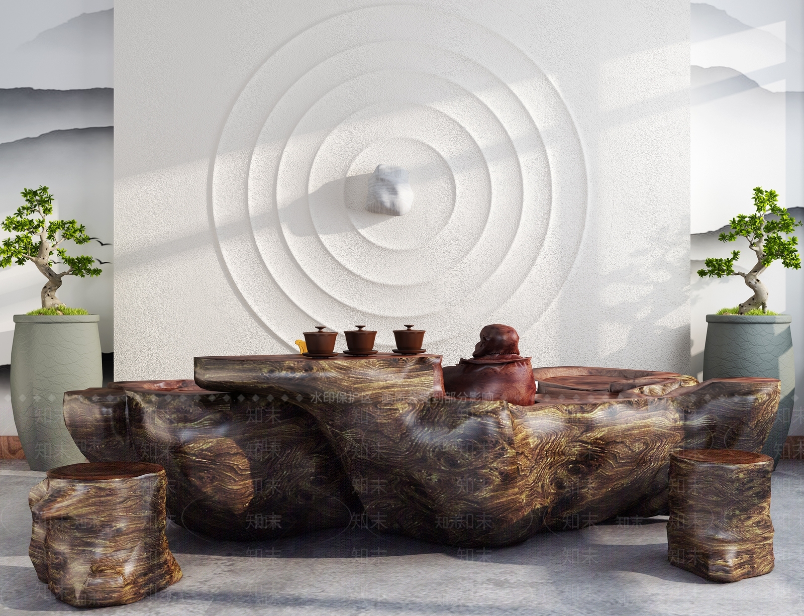 中式根雕茶台3D模型下载【ID:157198700】