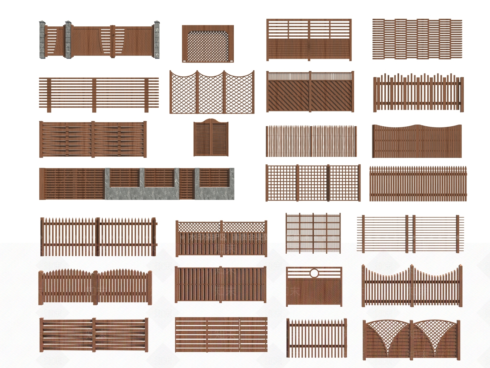 现代中式木质栏杆3D模型下载【ID:957215089】