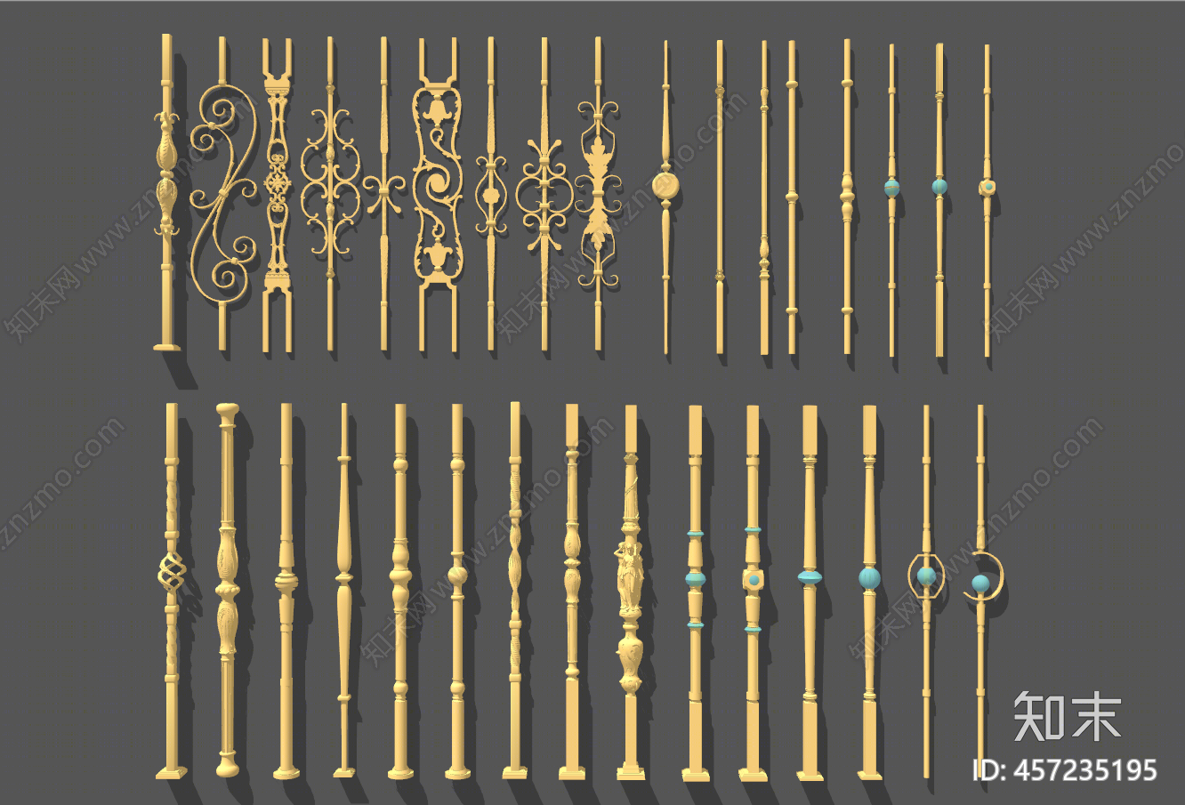 欧式楼梯栏杆SU模型下载【ID:457235195】