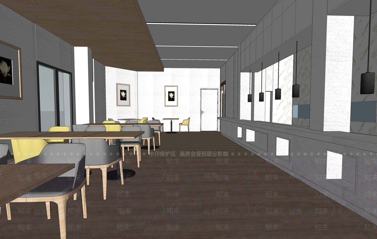 现代风格食堂SU模型下载【ID:657264286】