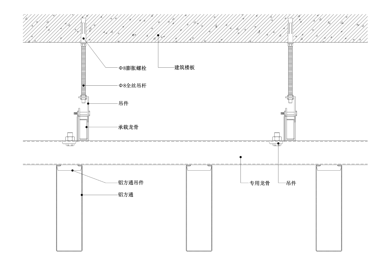 现代矩形金属格栅天花节点图施工图下载【ID:257309817】