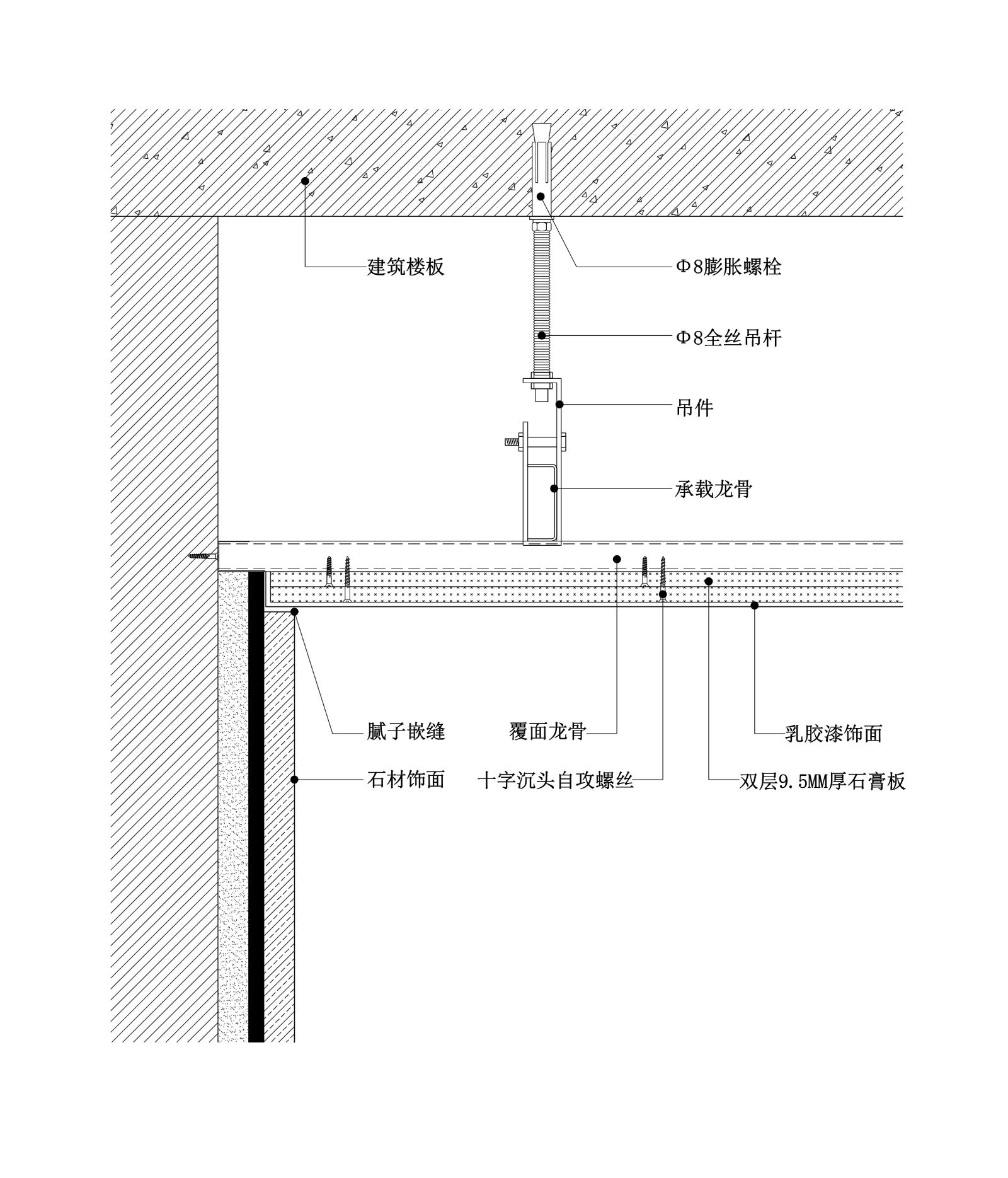 现代涂料顶面与石材墙面交接天花节点图施工图下载【ID:257309833】