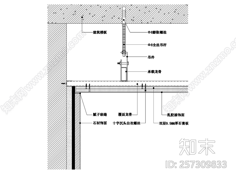 现代涂料顶面与石材墙面交接天花节点图施工图下载【ID:257309833】