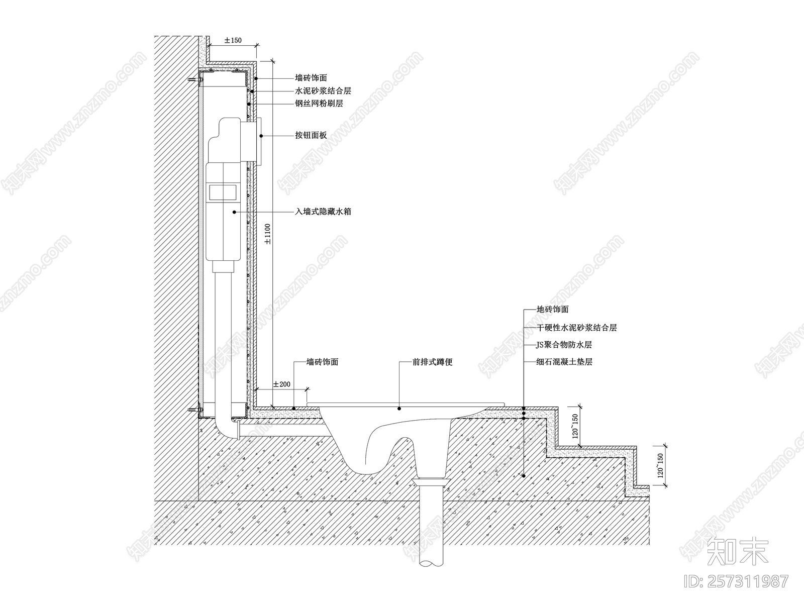 现代墙身cad施工图下载【ID:257311987】