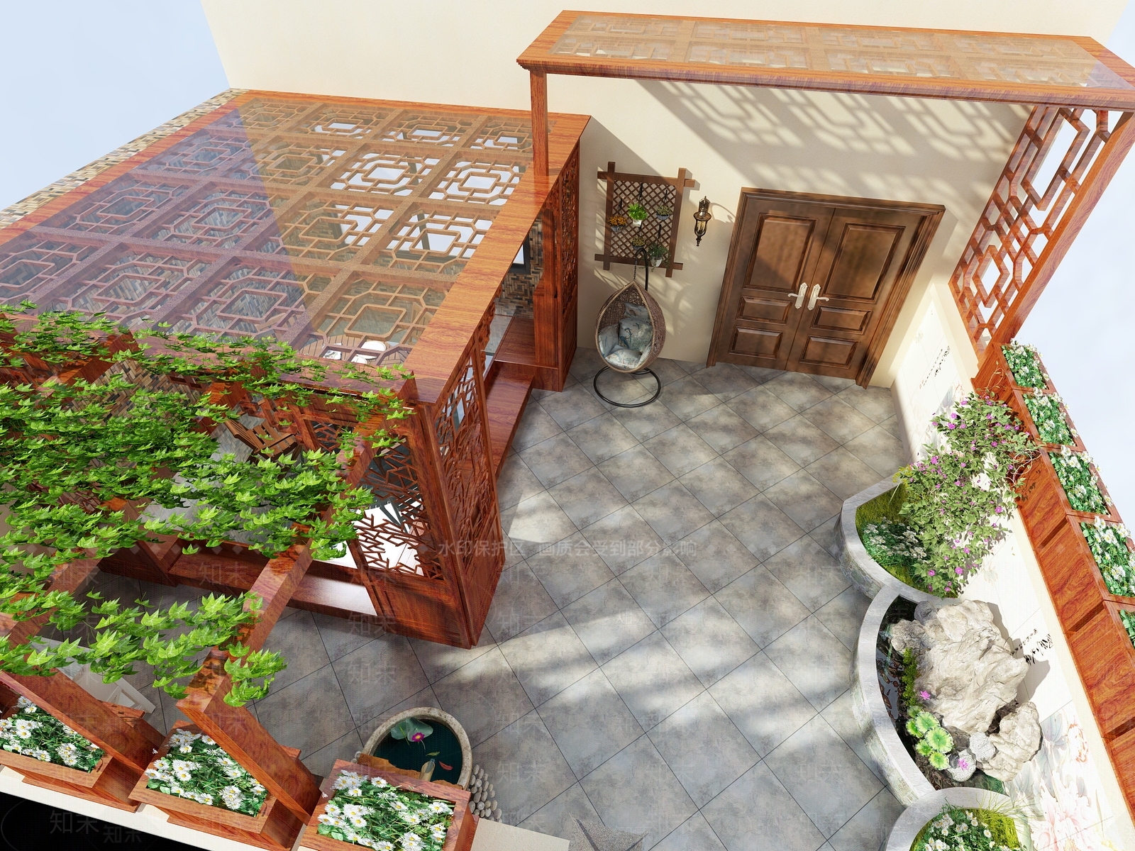 中式空中花园3D模型下载【ID:957313150】