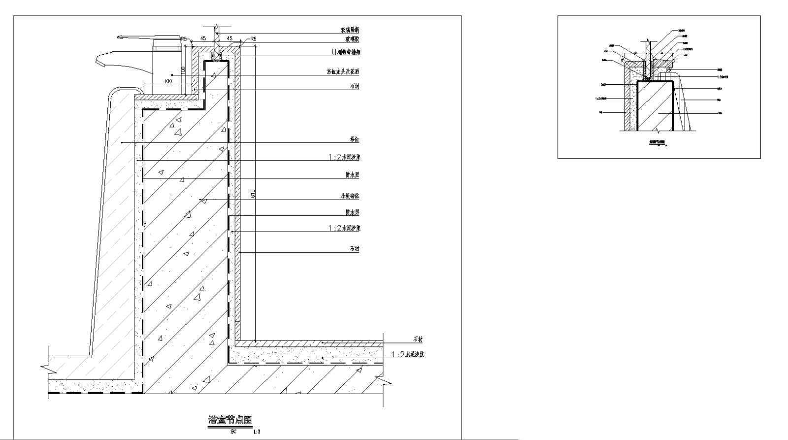中式靠玻璃隔墙浴缸大样cad施工图下载【ID:357320631】