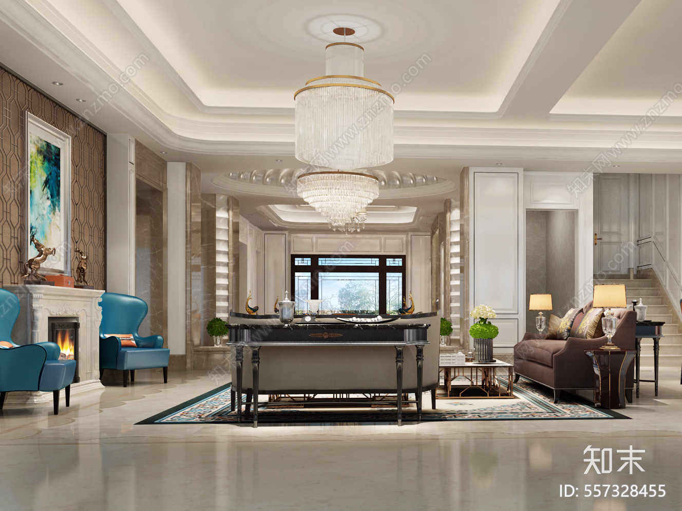 苏州中航樾玺64号简欧风格别墅样板间丨高清效果图施工图下载【ID:557328455】
