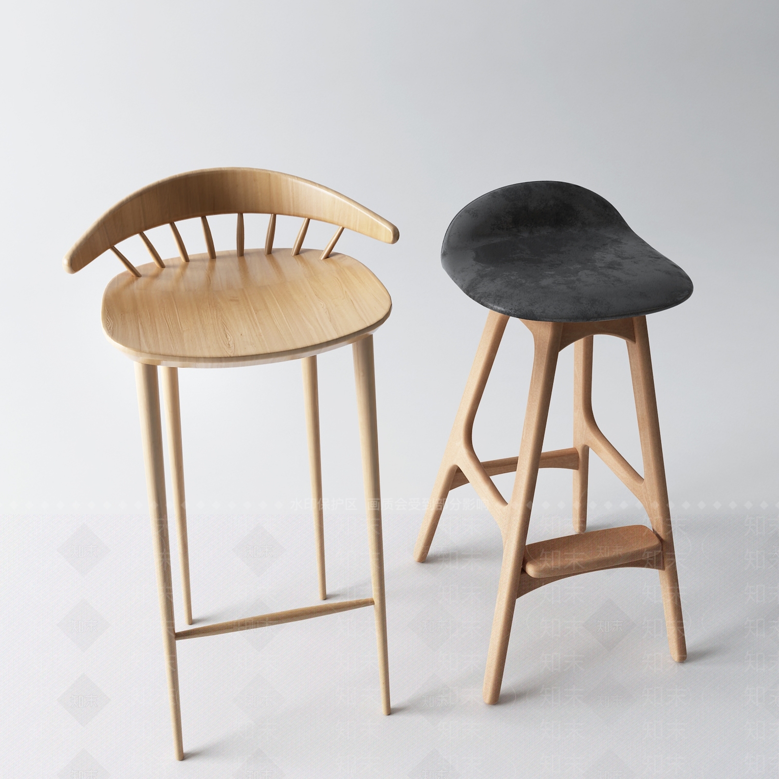 现代木质吧椅3D模型下载【ID:357372174】