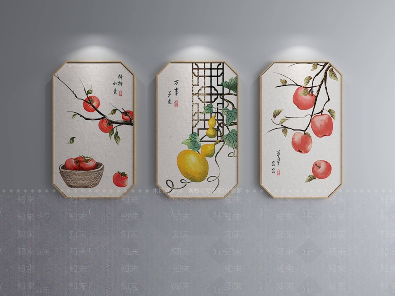 新中式禅意客厅装饰画组合3D模型下载【ID:157414077】