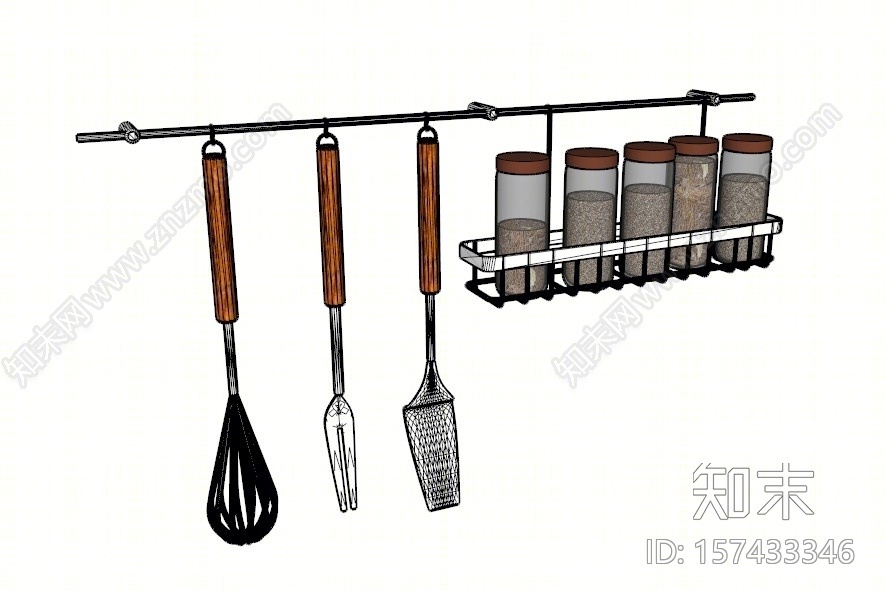 现代风格厨房用品组合SU模型下载【ID:157433346】