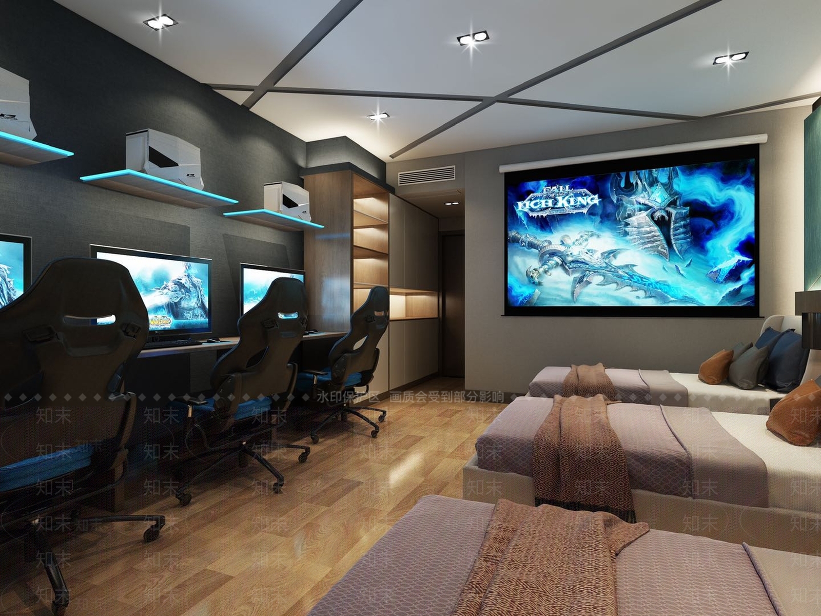 现代电竞酒店客房3D模型下载【ID:457453631】