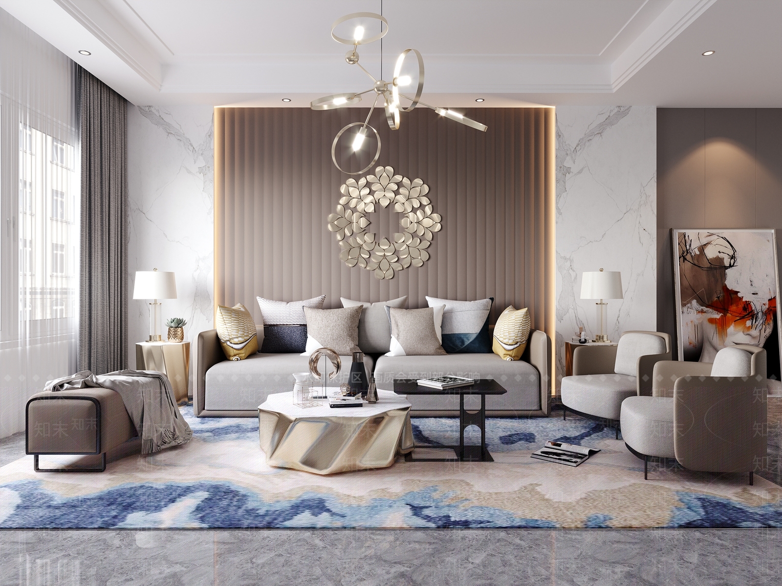 现代轻奢样板间3D模型下载【ID:857457446】