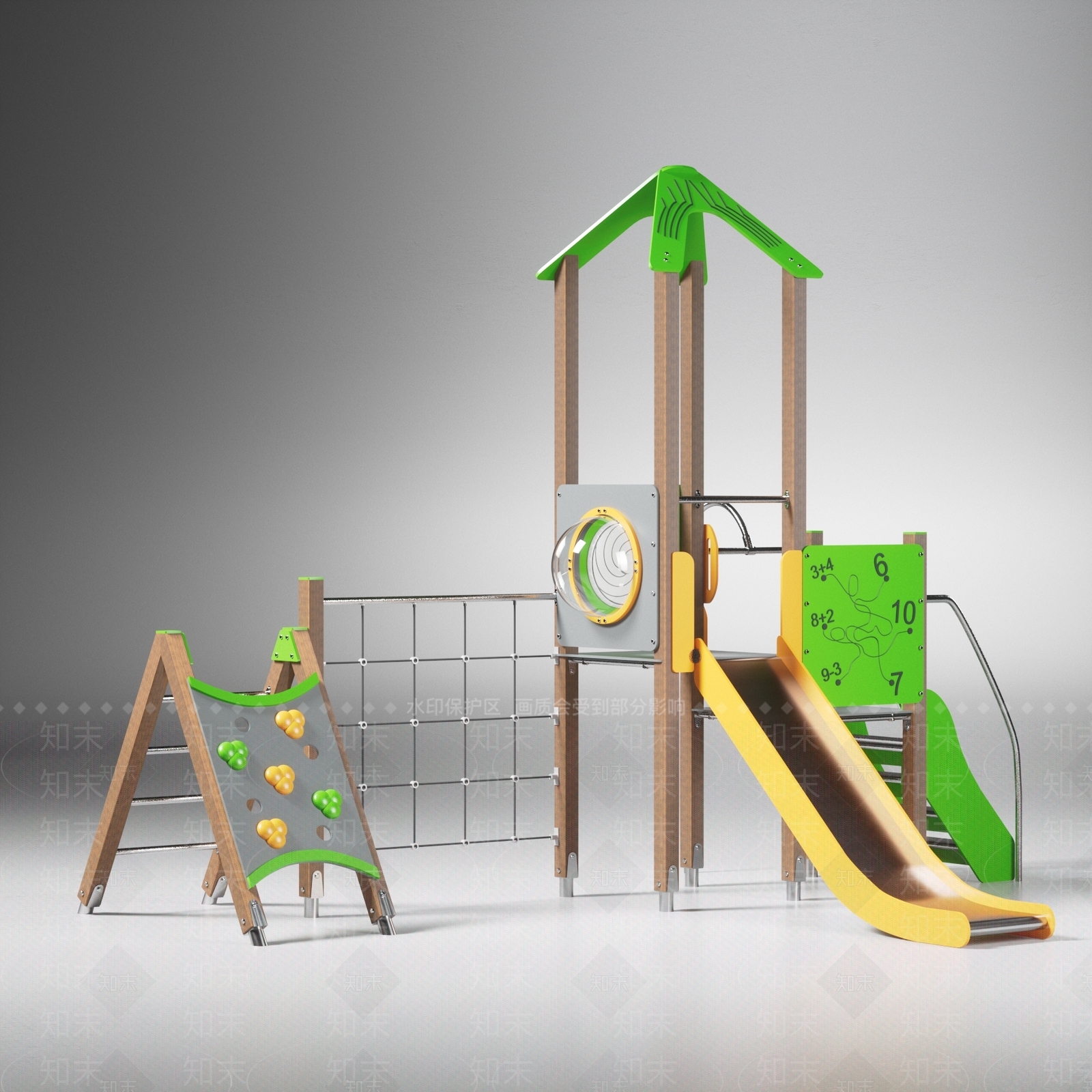 现代幼儿园滑梯3D模型下载【ID:256904474】