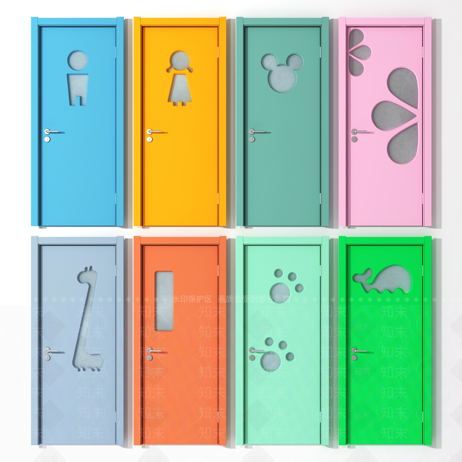 现代幼儿园卡通木门3D模型下载【ID:657779707】