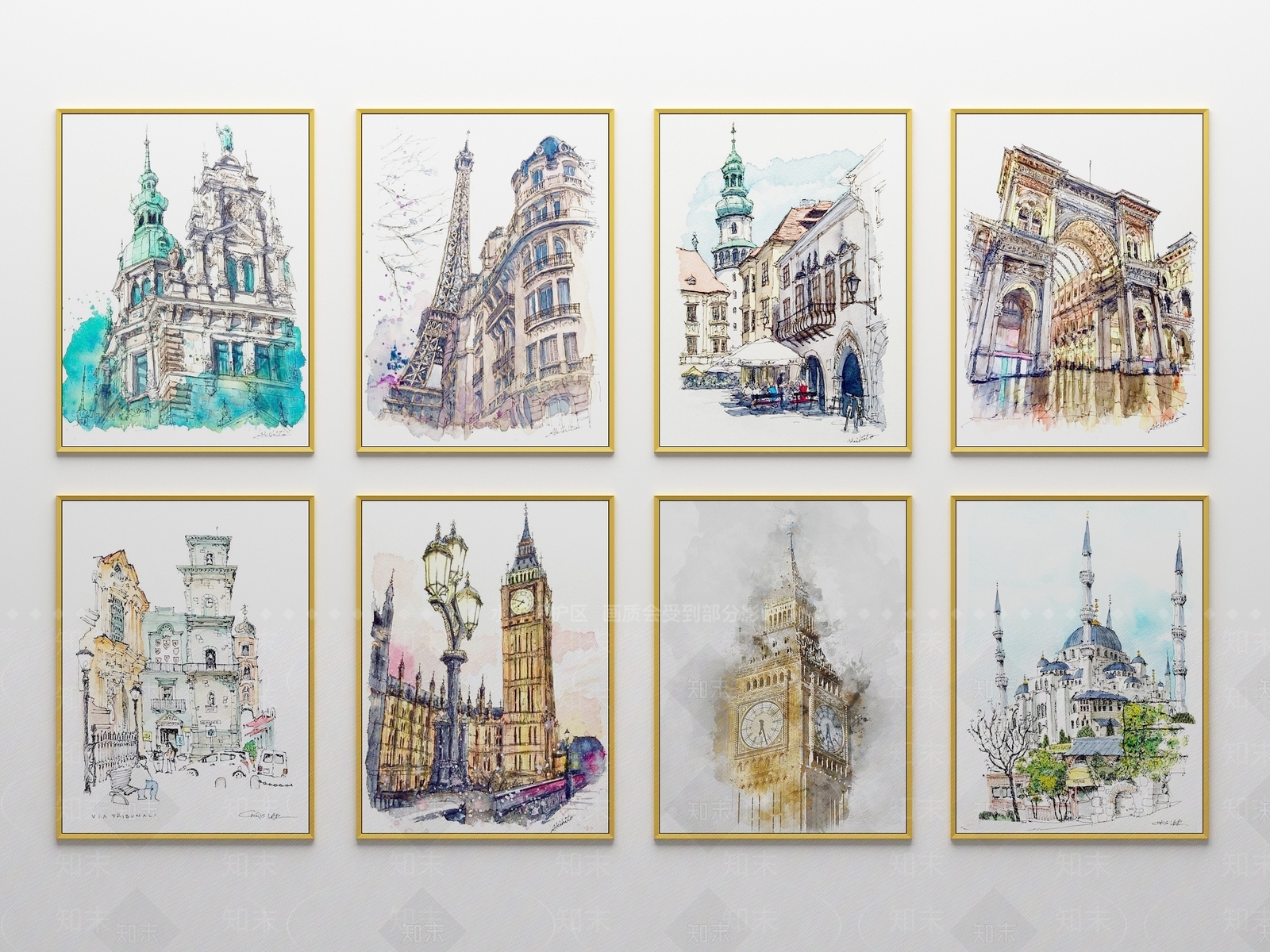 现代街景建筑装饰挂画3D模型下载【ID:157789023】