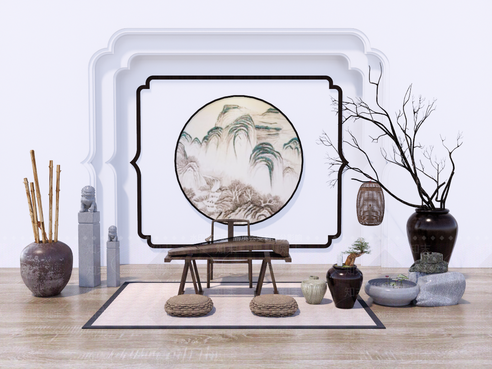 中式干枝花瓶摆件SU模型下载【ID:957798964】