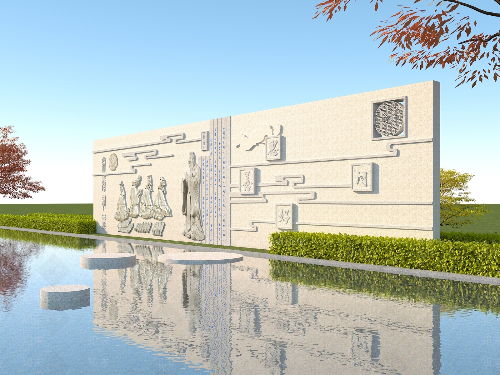 中式孔子文化浮雕墙3D模型下载【ID:857847315】