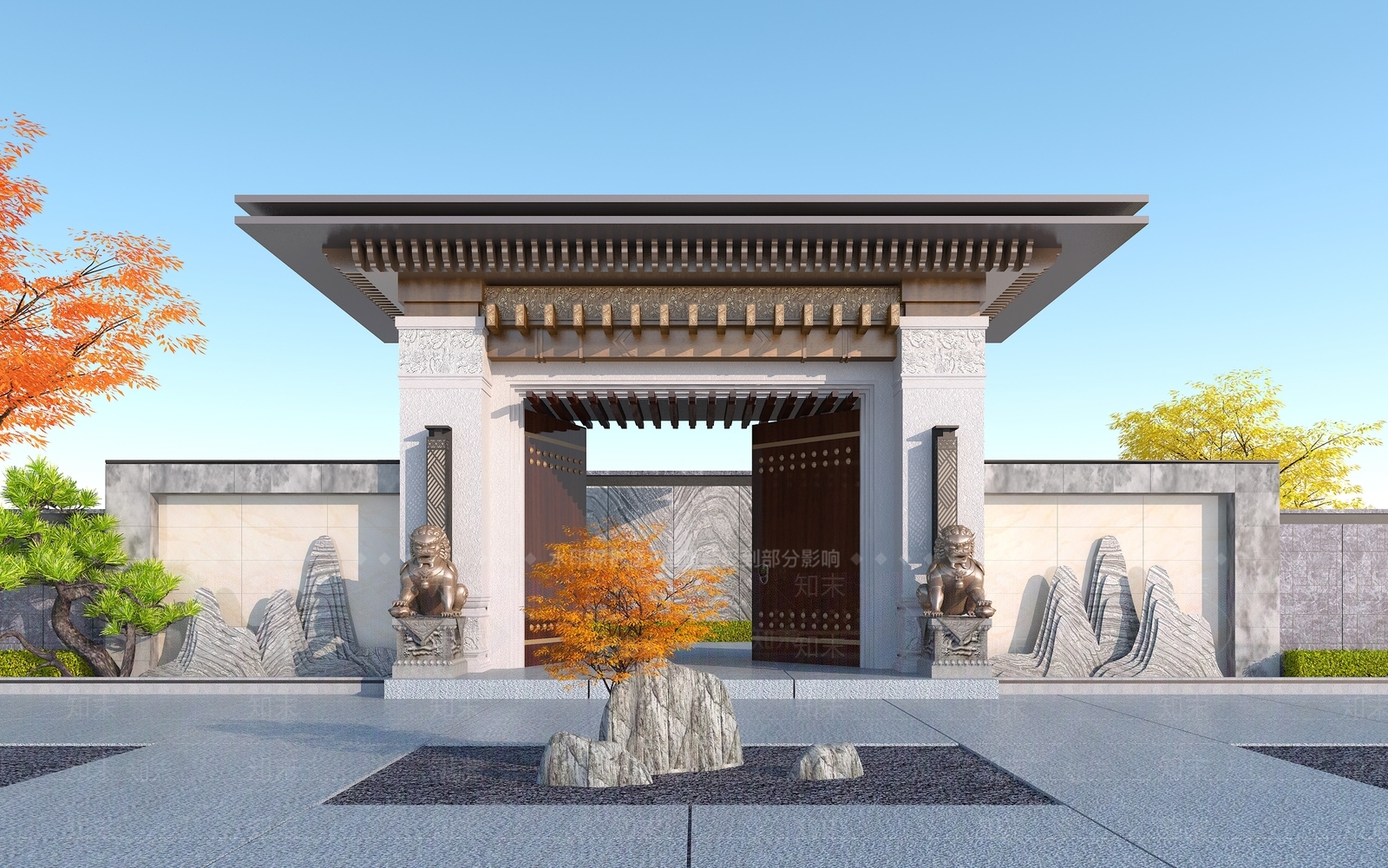 新中式景观大门3D模型下载【ID:857851643】