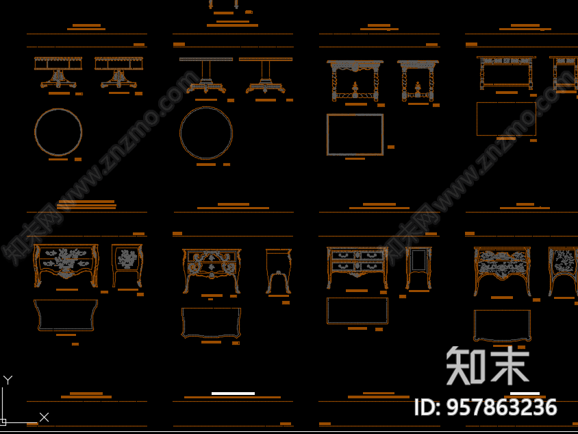 欧式古典家具三视图施工图下载【ID:957863236】