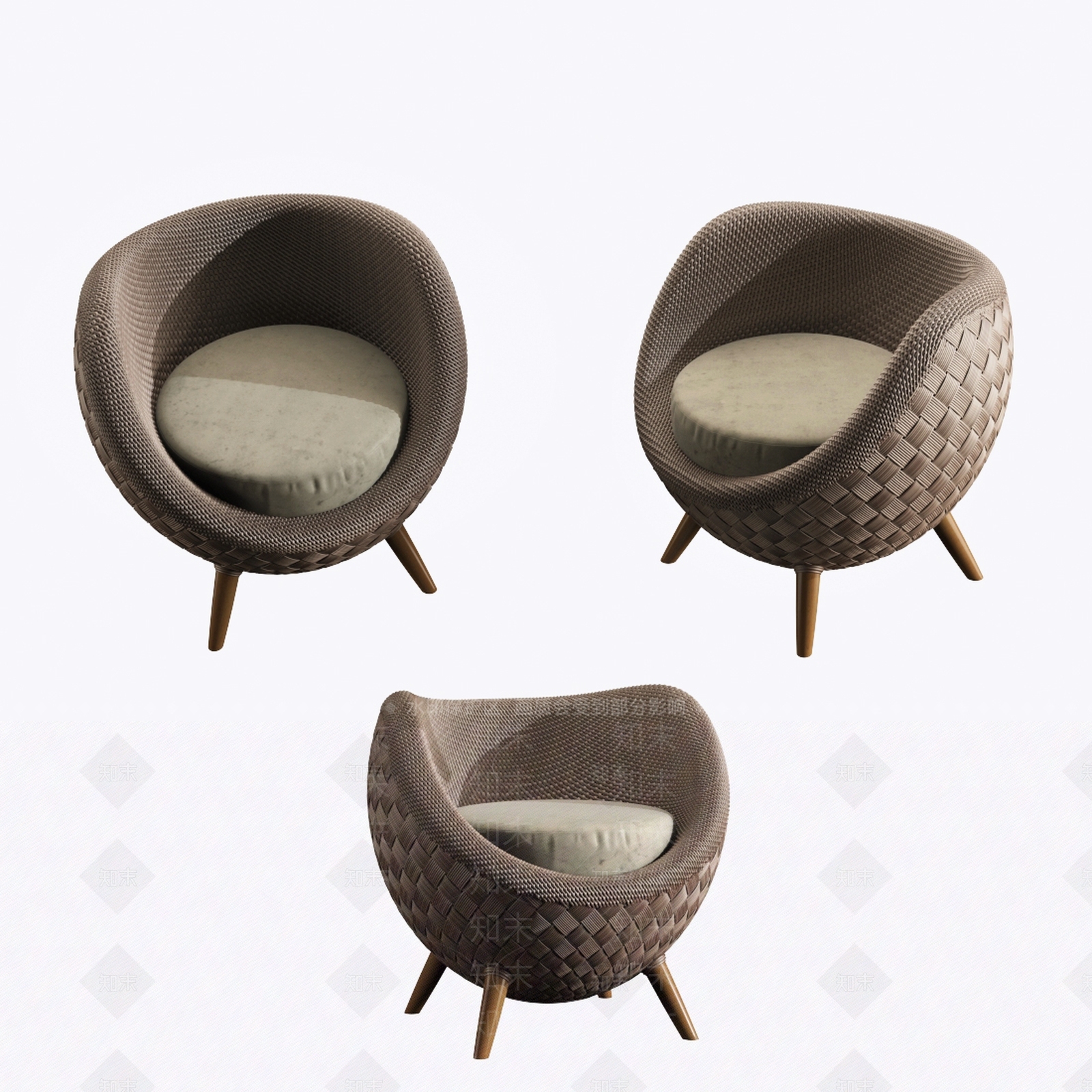 现代户外藤制圆单椅3D模型下载【ID:357900357】