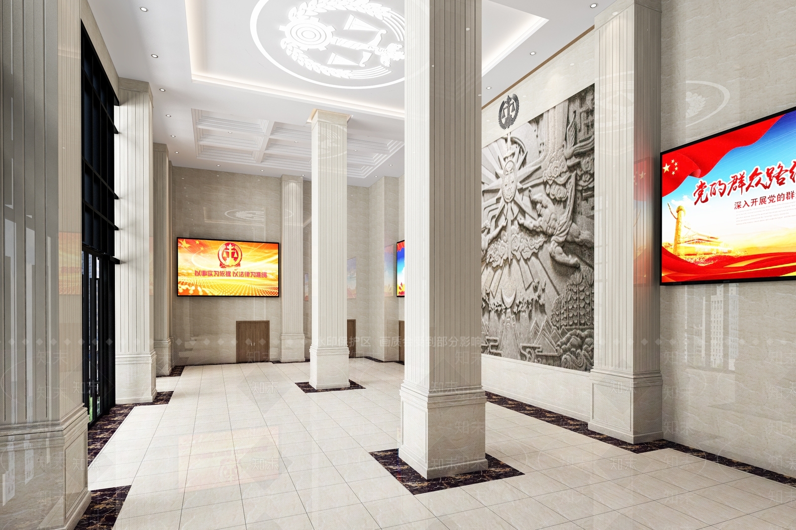 现代审判大厅浮雕背景墙3D模型下载【ID:557939941】