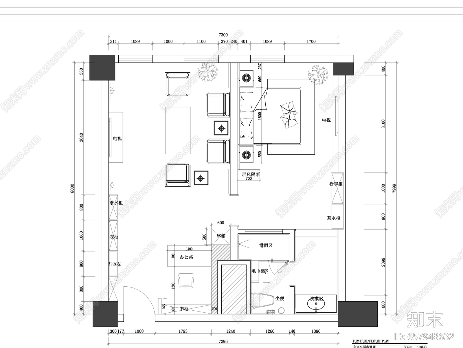 新中式豪华套房施工图施工图下载【ID:657943632】