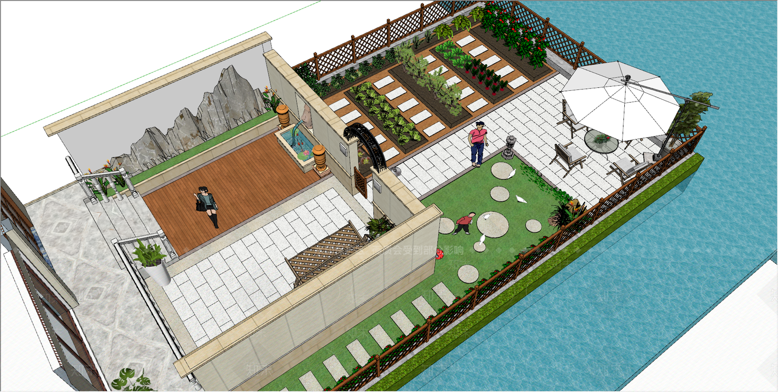 美式风格住宅景观SU模型下载【ID:558016451】