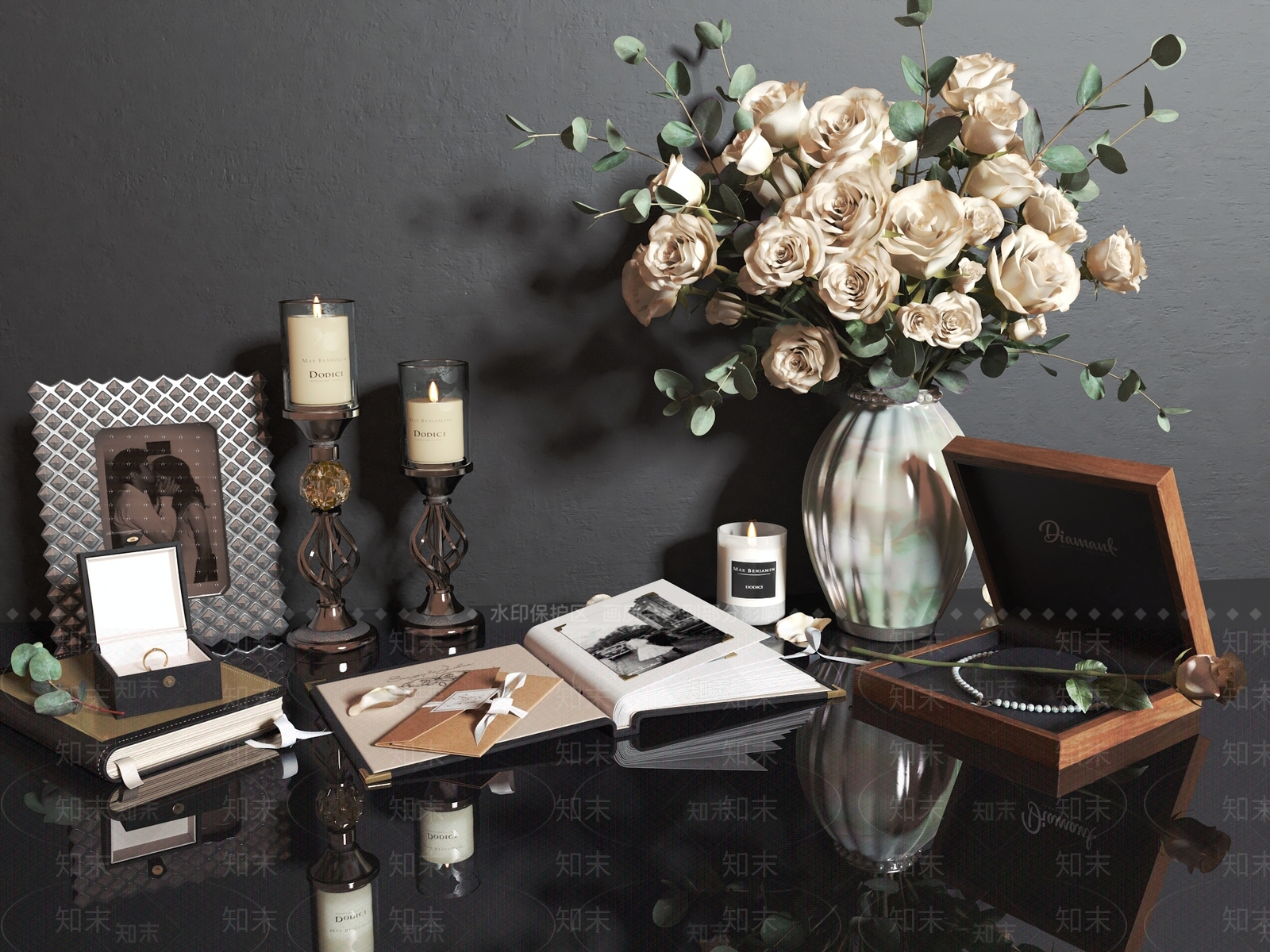 现代装饰品组合3D模型下载【ID:658073505】