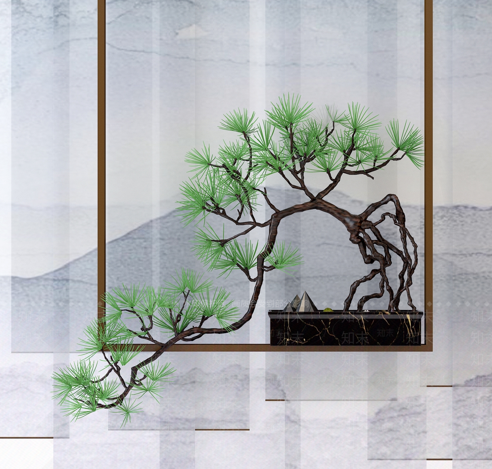 新中式盆景3D模型下载【ID:358081890】
