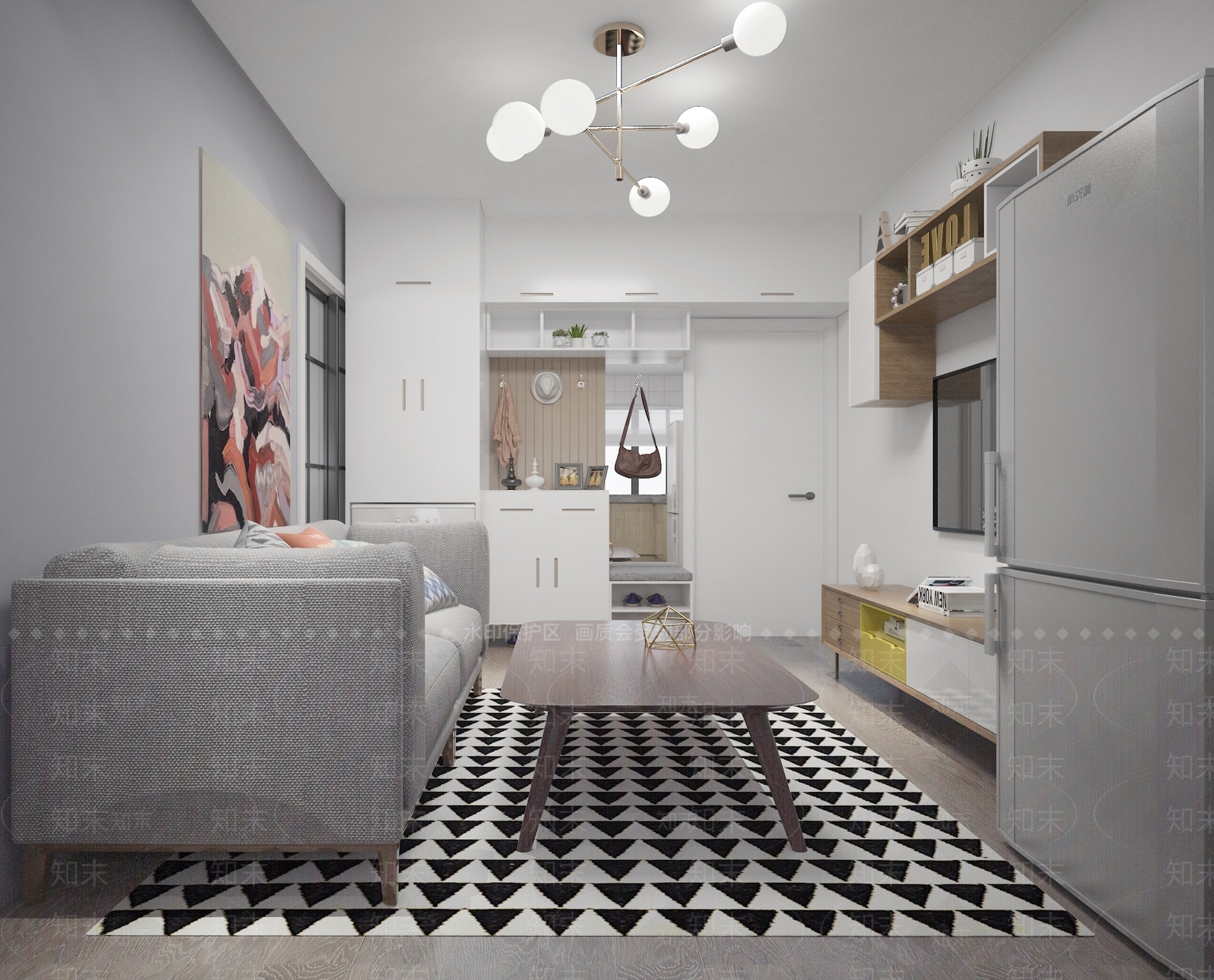 北欧小户型客厅3D模型下载【ID:958083707】