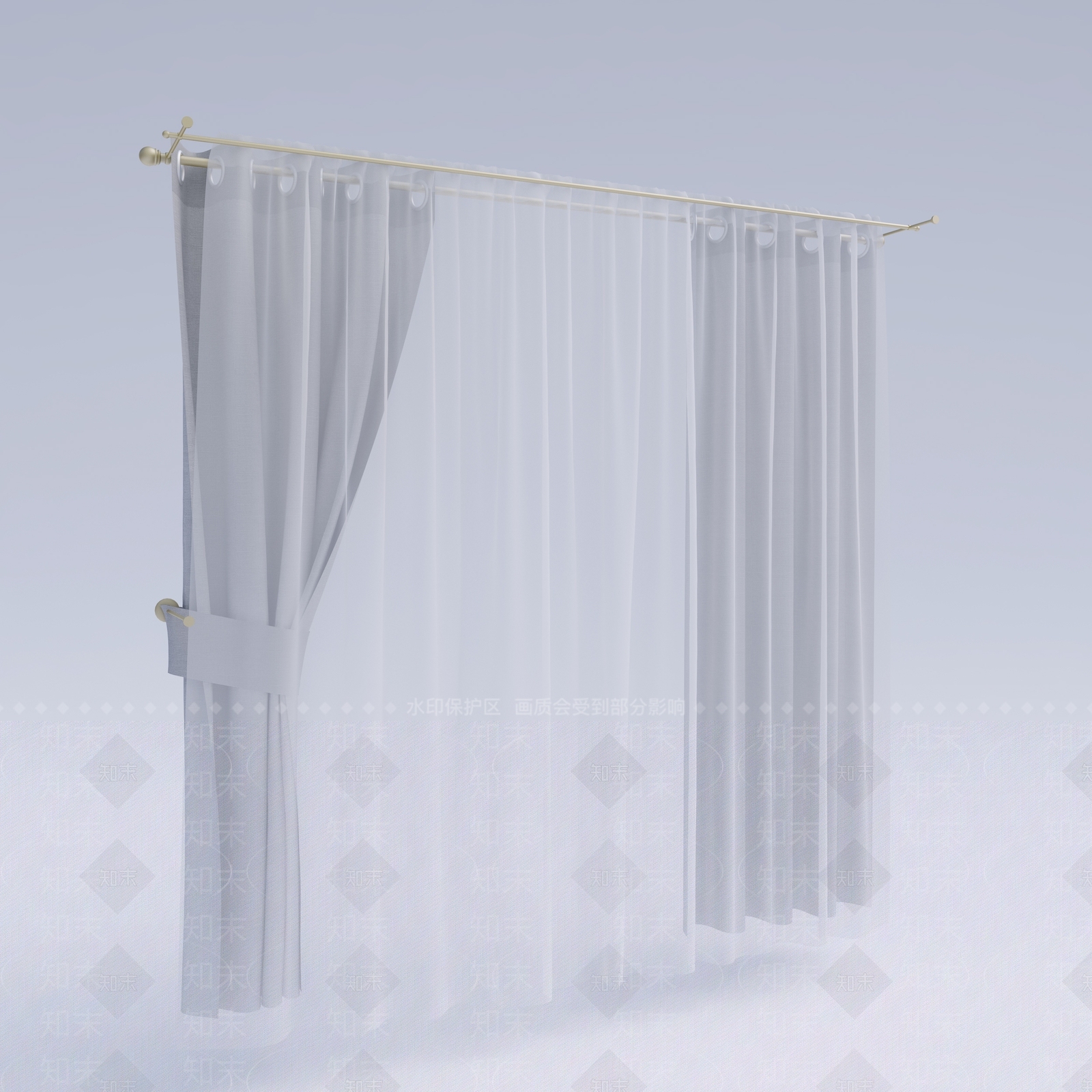 现代客厅窗帘3D模型下载【ID:358087805】