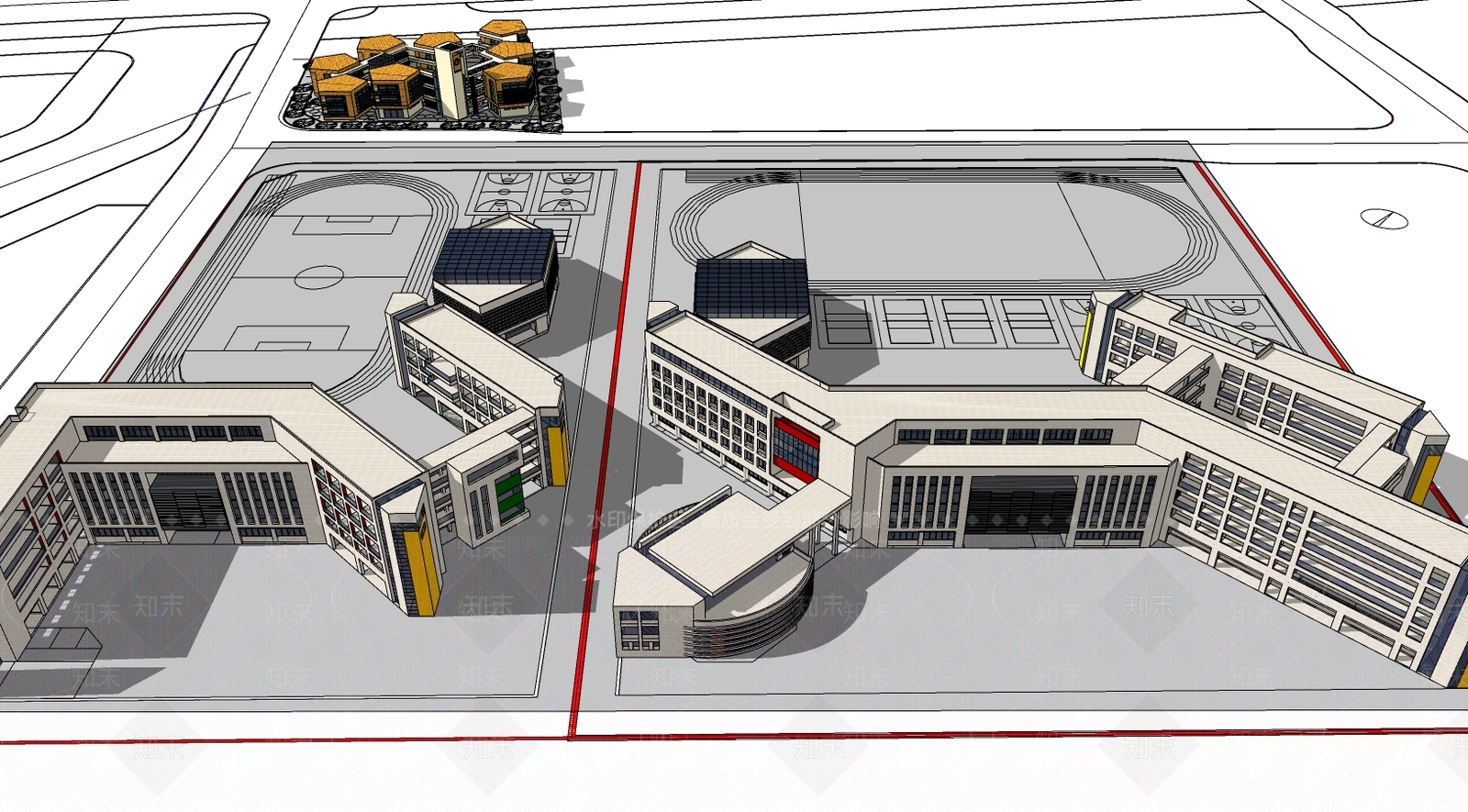 现代学校建筑SU模型草图