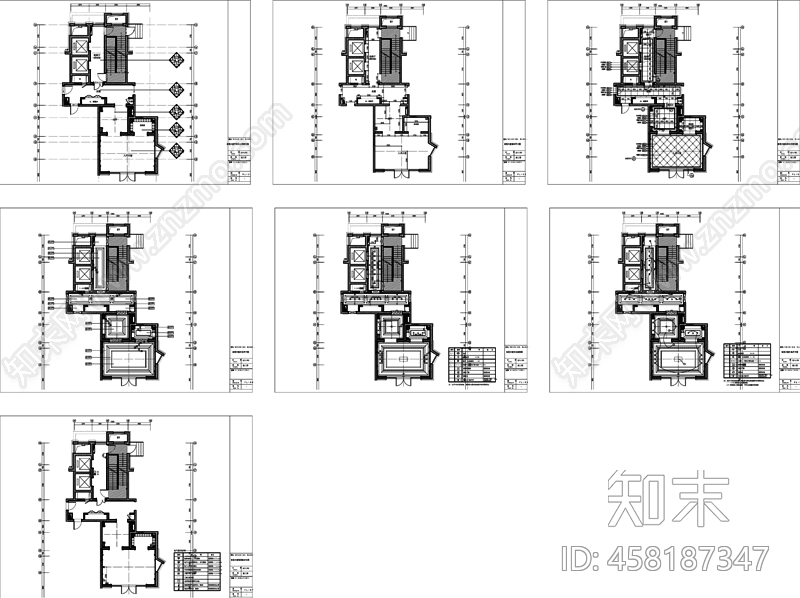 高端楼盘入户大堂全套施工图cad施工图下载【ID:458187347】