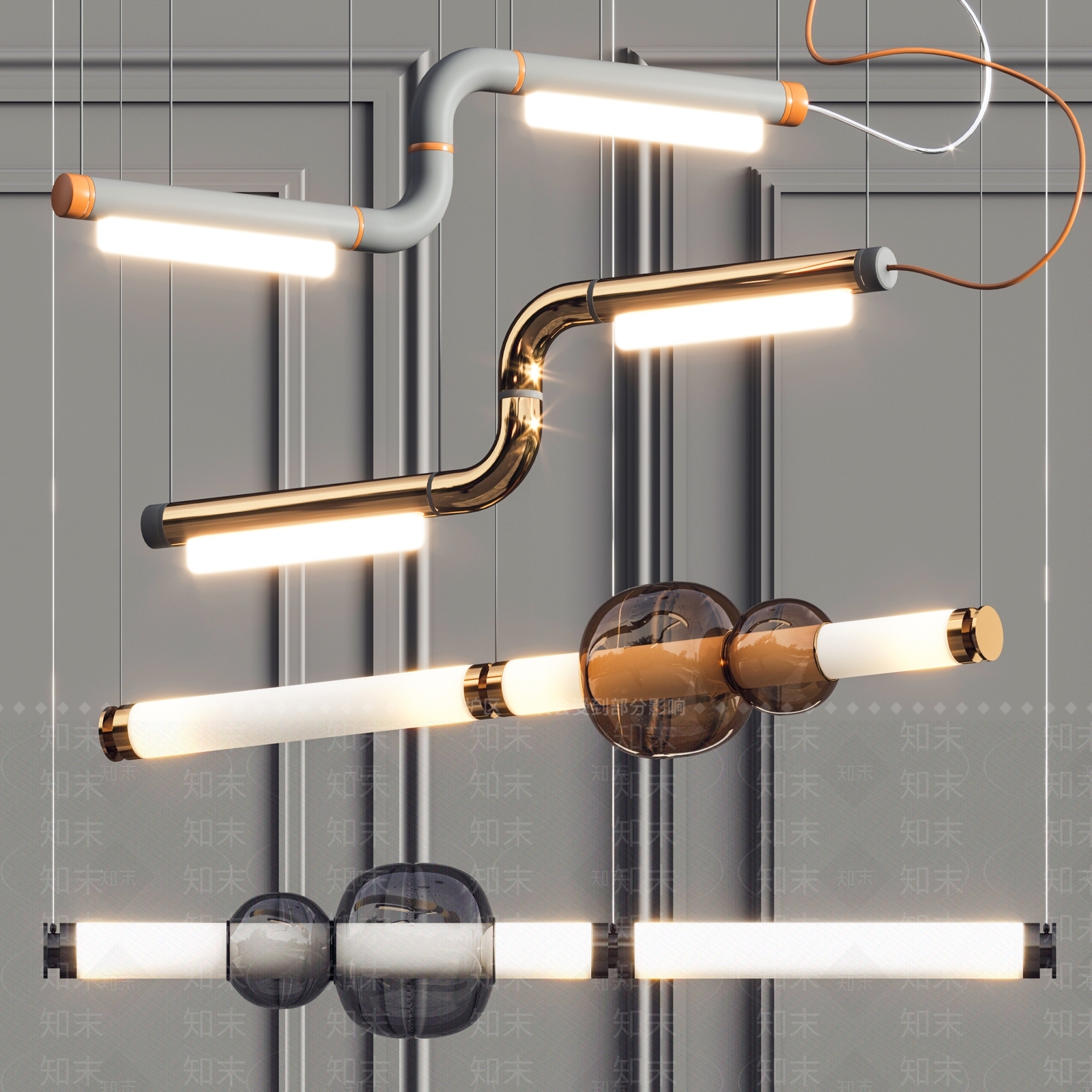 现代轻奢吊灯灯管3D模型下载【ID:558201898】