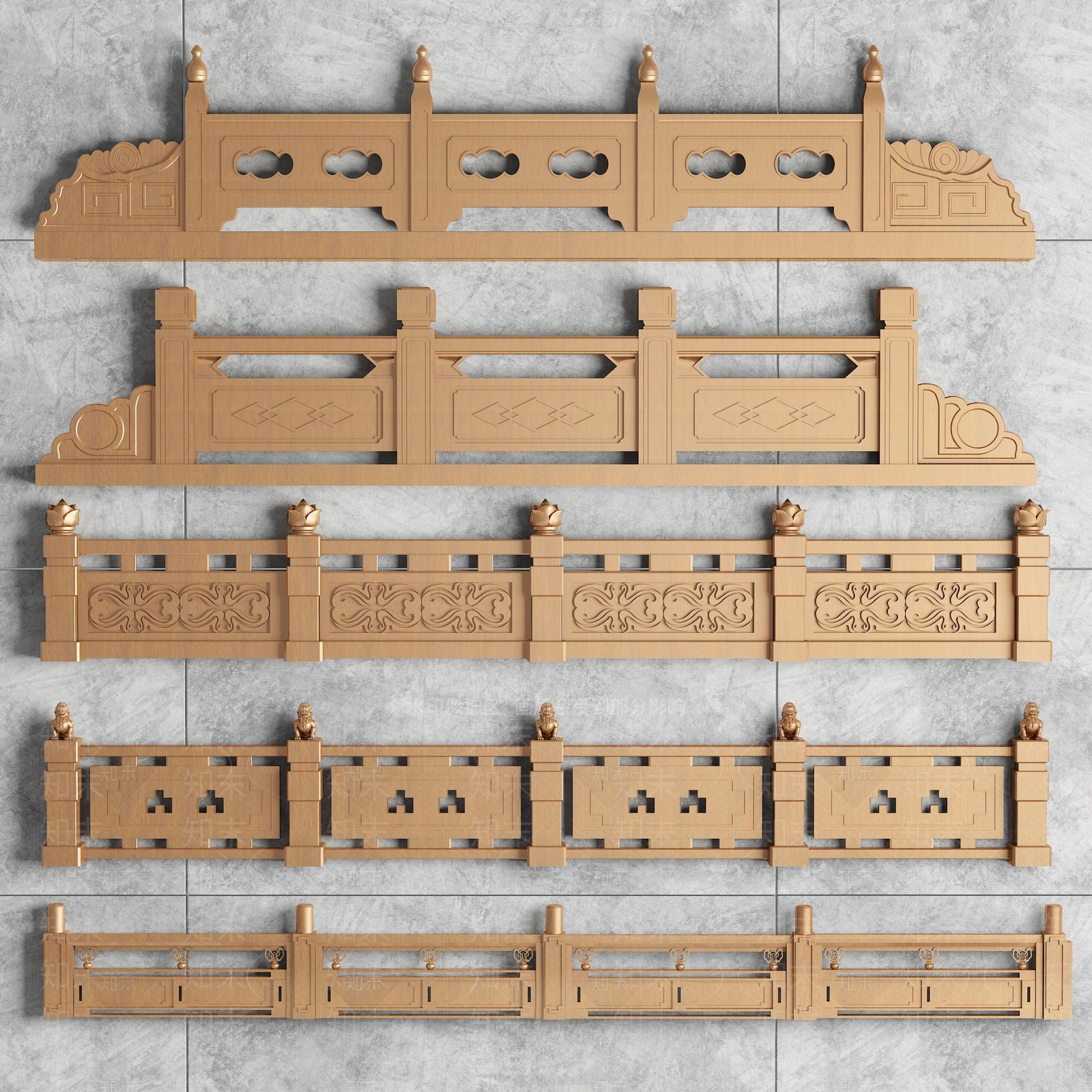 新中式木质栏杆3D模型下载【ID:958266049】