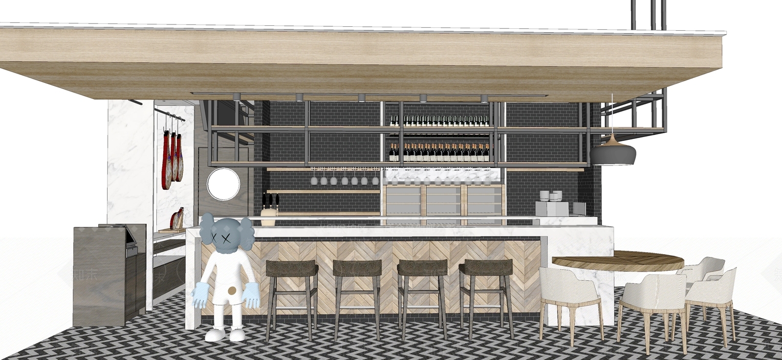 现代酒吧吧台SU模型下载【ID:758276447】