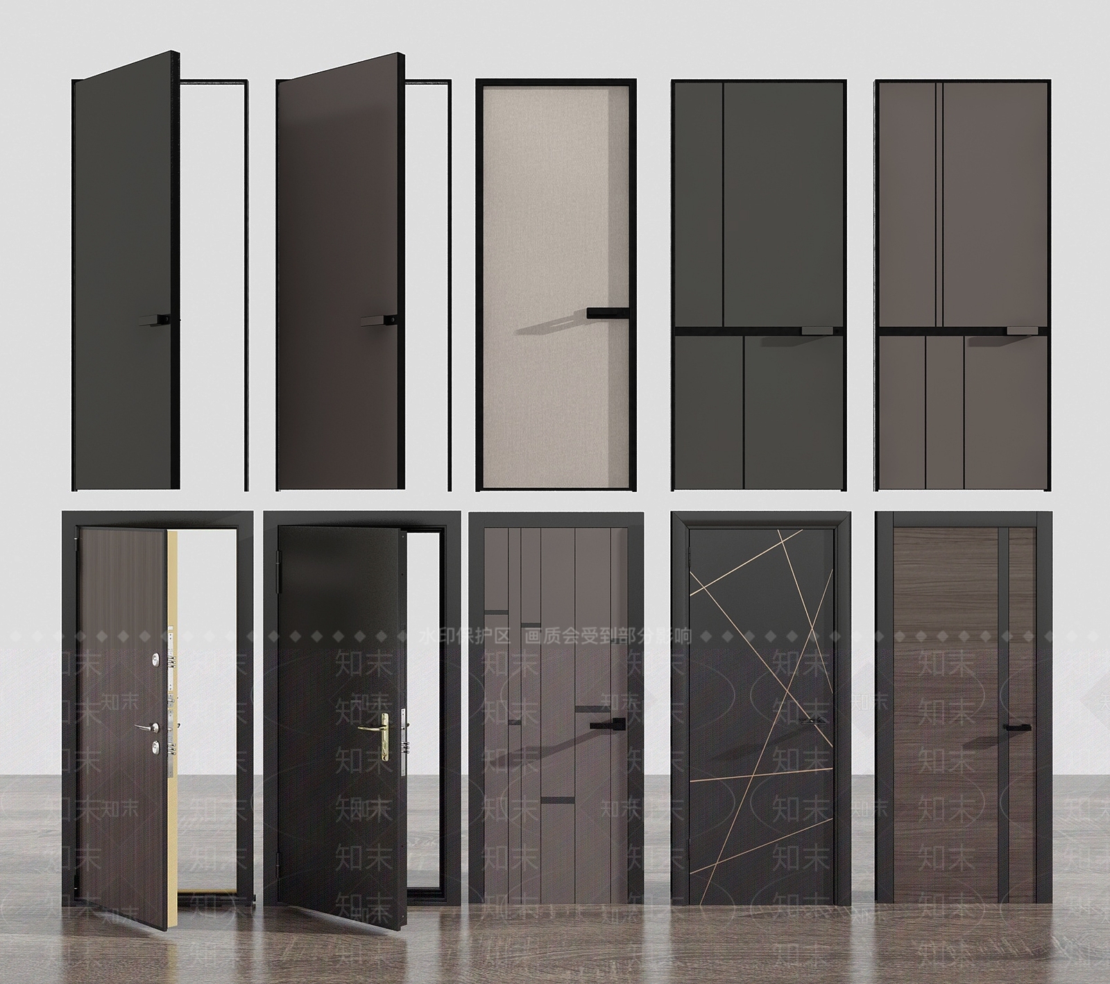 现代门模型组合3D模型下载【ID:958277841】