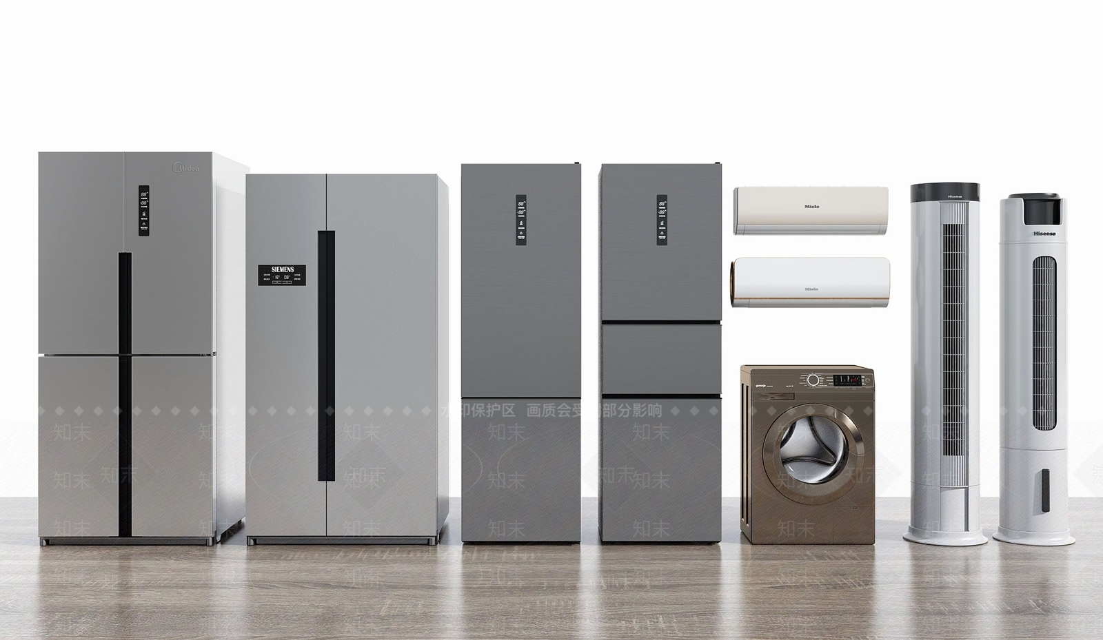 现代冰箱空调洗衣机模型组合3D模型下载【ID:158277854】