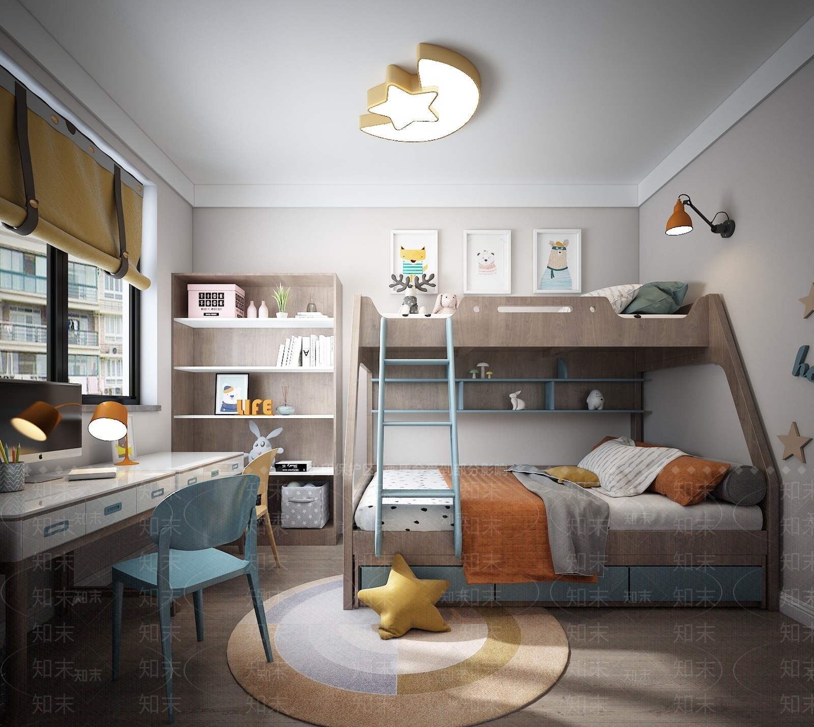 北欧简约上下床3D模型下载【ID:158278206】