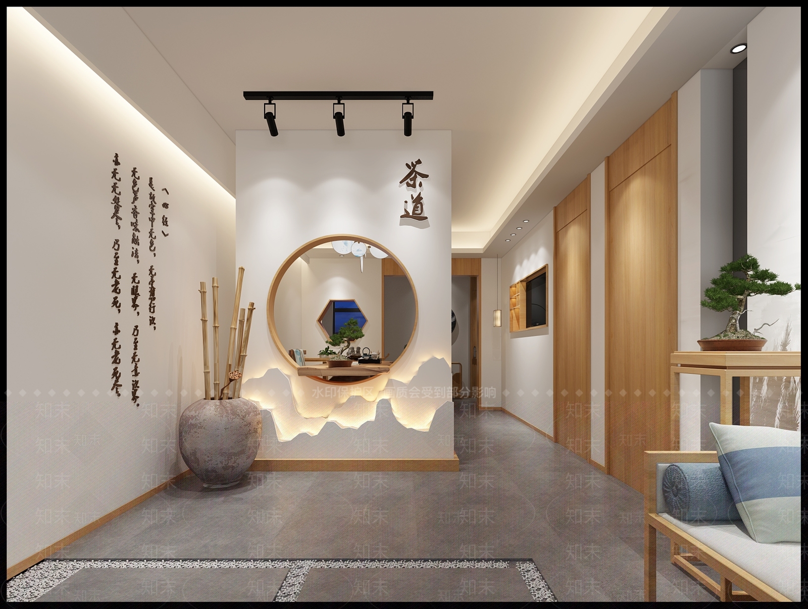 新中式茶室入户门厅3D模型下载【ID:358293764】