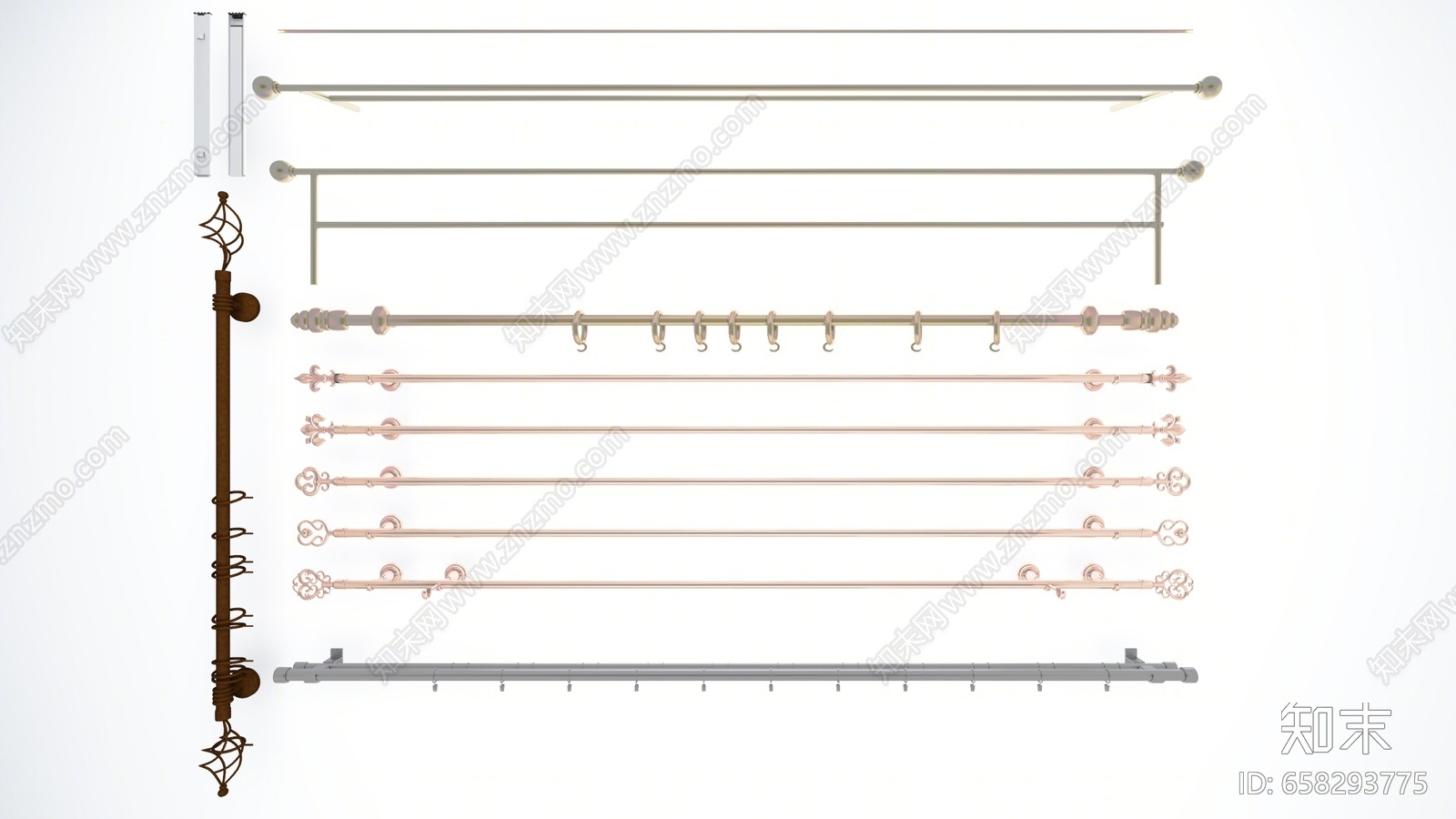 简欧各种窗帘杆滑轨3D模型下载【ID:658293775】