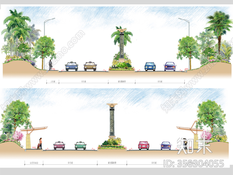 新古典海南大道整套CAD施工图施工图下载【ID:358304055】