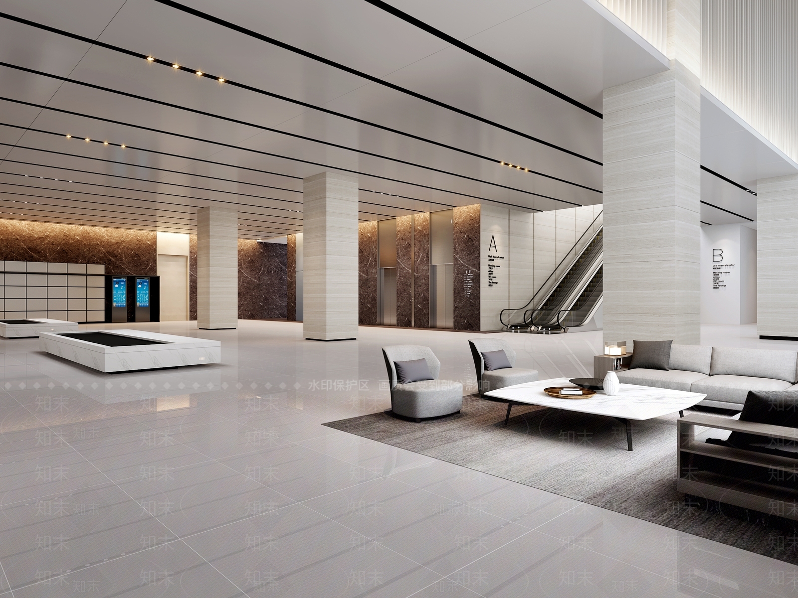 现代写字楼大堂3D模型下载【ID:558320981】