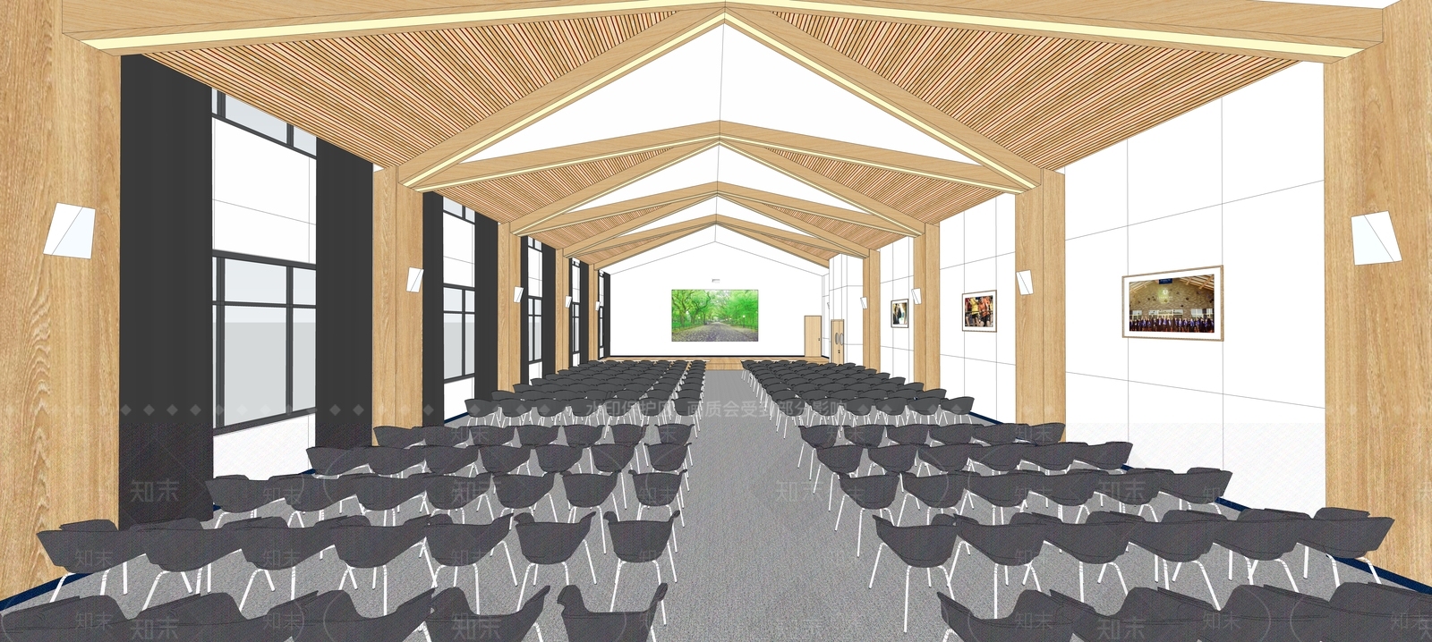 现代风格礼堂SU模型下载【ID:458330443】