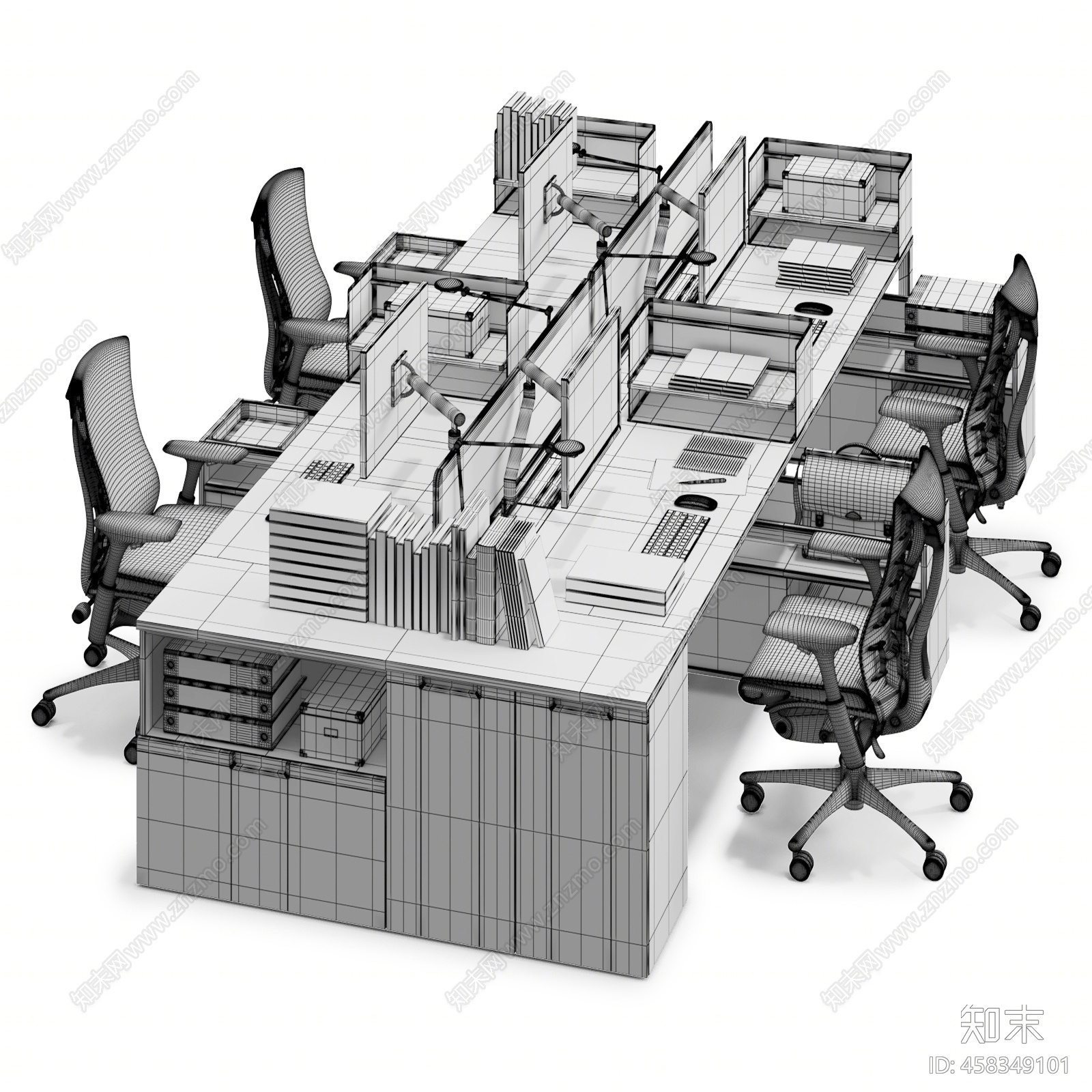 现代办公桌椅组合3D模型下载【ID:458349101】