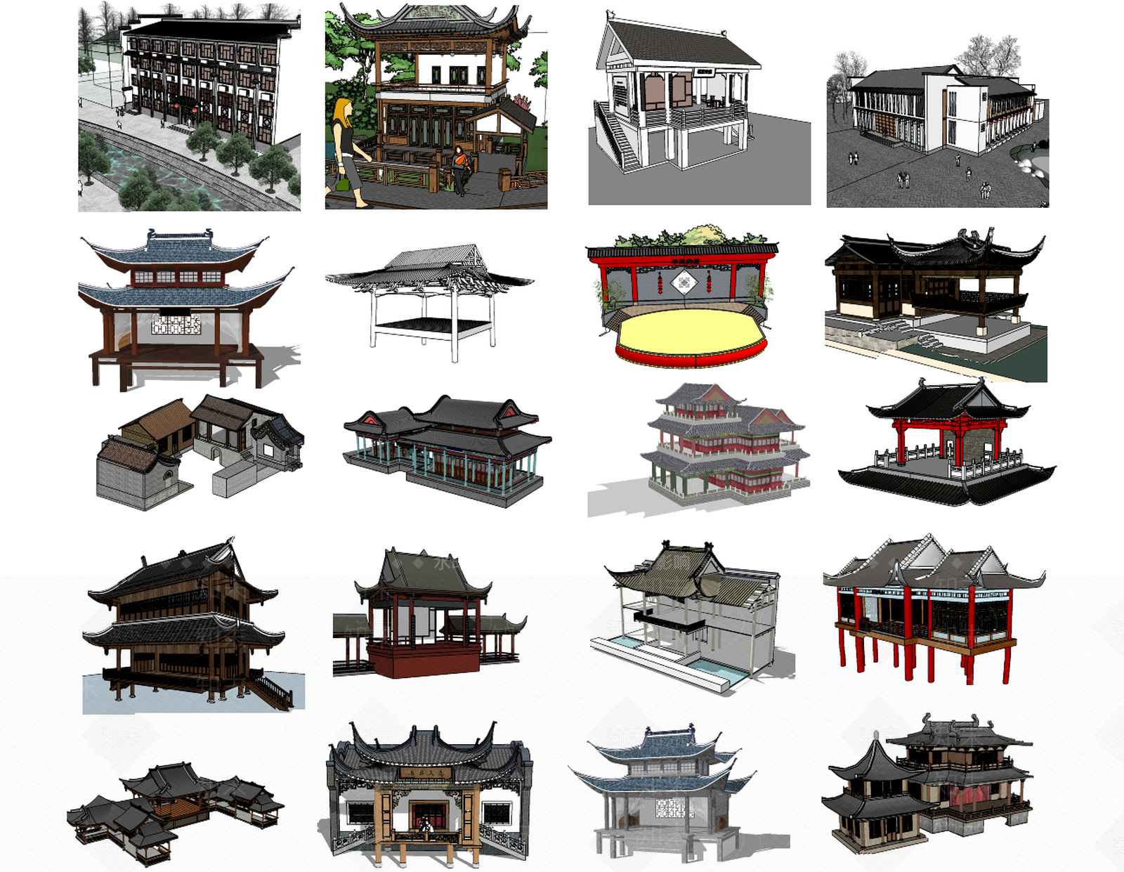 中式风格景观小建筑SU模型下载【ID:658364730】